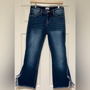 KanCan Flare Mid Rise Slit Frayed Hem Jean Medium Wash Size 7/27